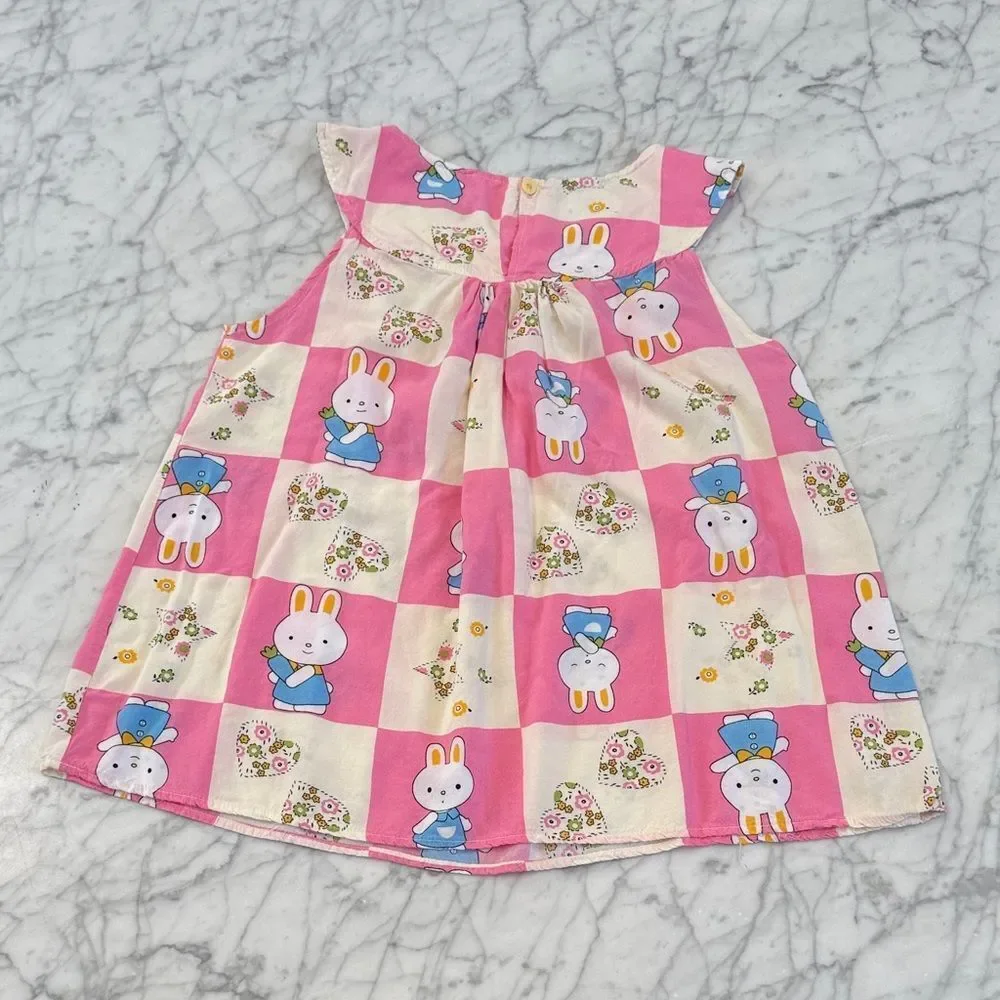 Pink and Cream Bunny Print Dress Girls 5/6Y Dress Women’s XS Top